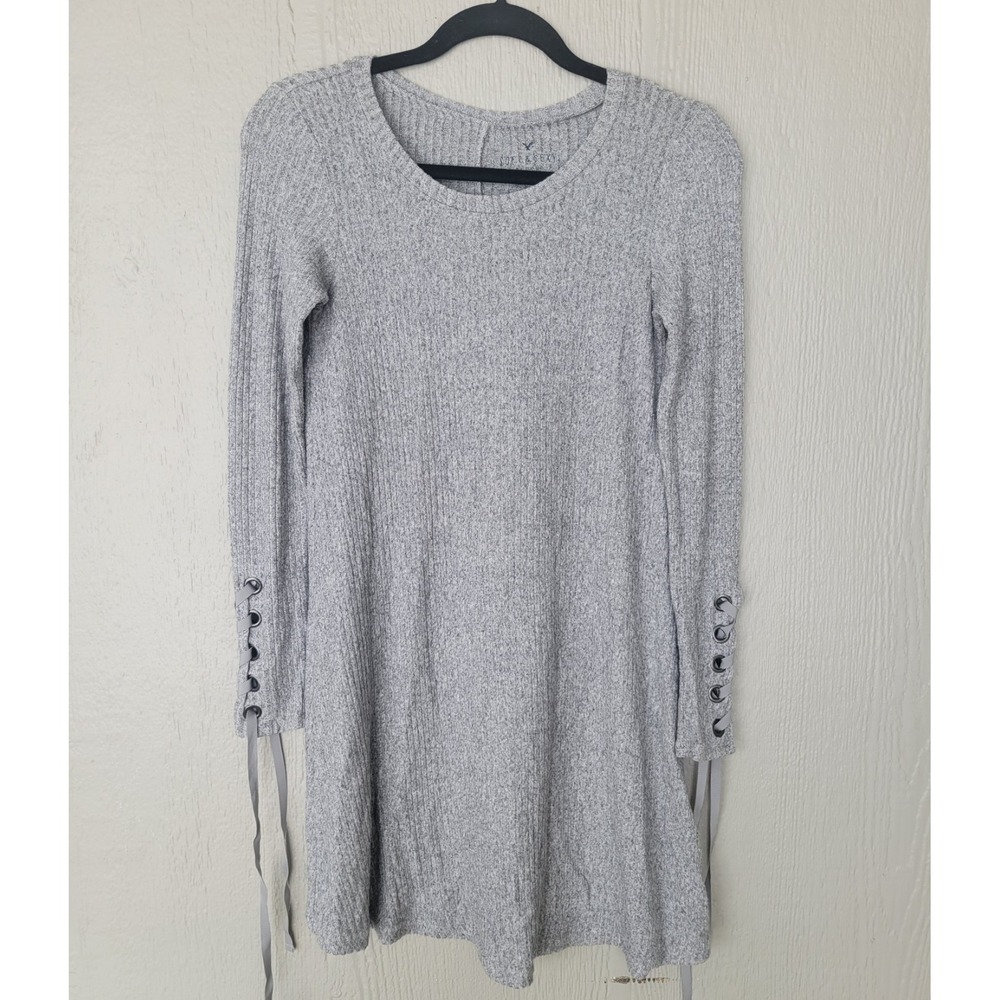 American Eagle Outfitters "Soft & Sexy Plush" Gray‎ Ribbed Knit Sweater Dress S